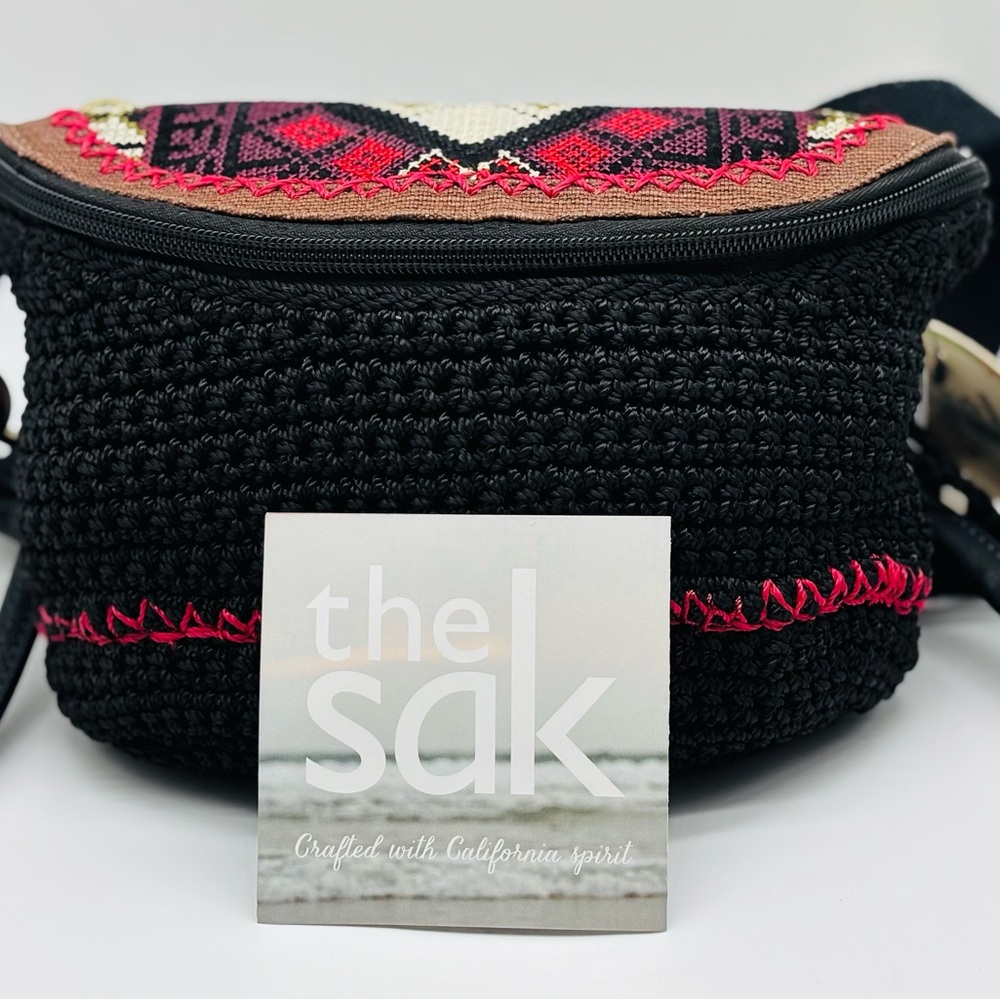 The Sak Black and Red Crochet Versatile Crossbody/Fanny Pack Bag